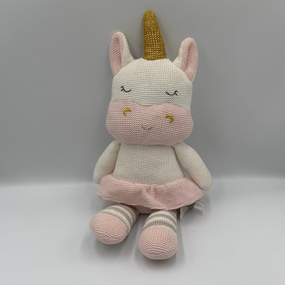 Living Textiles Baby Knit 14" Kenzie Unicorn Plush Toy w/Rattle Crochet  Lovey
